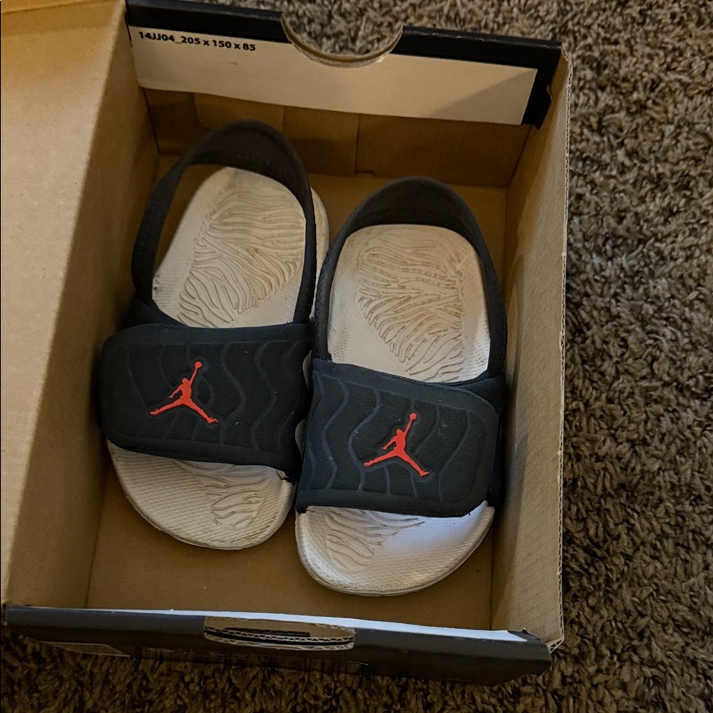 Jordan Kids Black Sandals with Red Logo